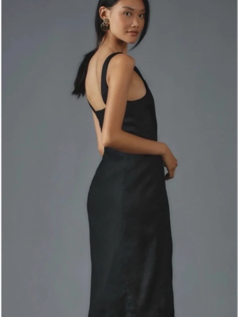 Anthropologie Black Sleeveless Midi Dress with Side Buttons - Picture 2 of 5